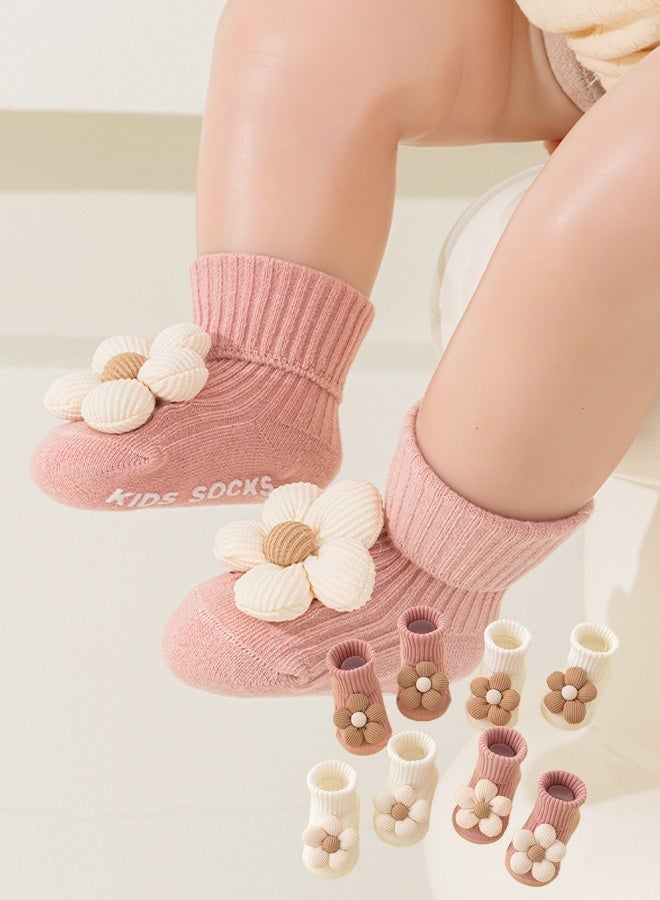 Hanayo 4 Pairs Kids Socks Girls and Boys Non-slip Floor Socks Comfortable Unisex Socks for Newborn Infant Toddlers Perfect for All Seasons(Multicolour) - Image 2